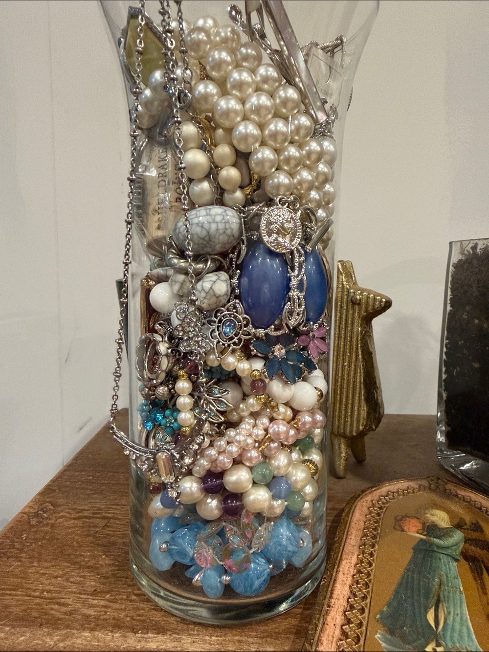White blue pearl silver and green dreaming of you mystery jewelry jar